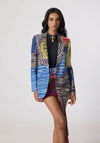 Rebekkah multicolor blazer with bodysuit and skirt