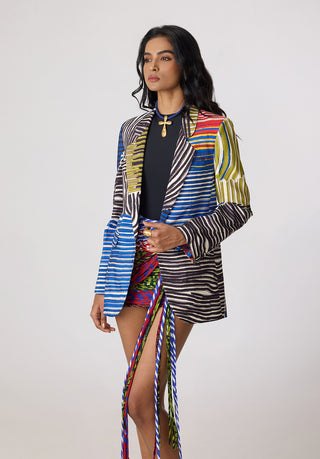 Rebekkah multicolor blazer with bodysuit and skirt