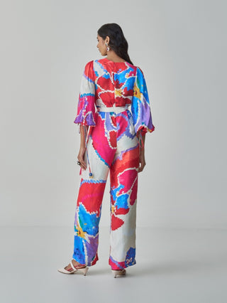 Jenny Pink Red Ikat Jumpsuit by Saaksha & Kinni, available on Indiaspopup.com