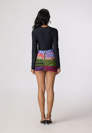 Rebekkah multicolor blazer with bodysuit and skirt
