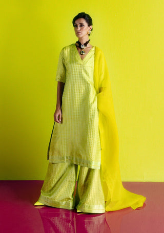 Lime Gerum A-Line Kurta Set by Ekaya available on Indiaspopup.com