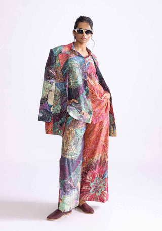 Multicolor Printed Shirt, Palazzo And Jacket by Saaksha & Kinni, available on Indiaspopup.com