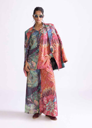 Multicolor Printed Shirt, Palazzo And Jacket by Saaksha & Kinni, available on Indiaspopup.com