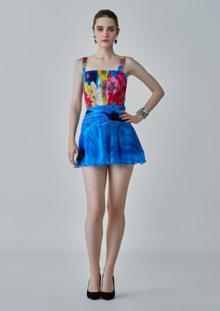 Erin Blue Floral Print Mini Dress by Saaksha & Kinni, available on Indiaspopup.com