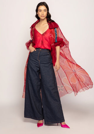 Saaksha & Kinni-Pink Bandhani Print Cape And Jeans Set-INDIASPOPUP.COM