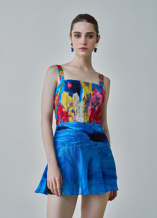 Erin Blue Floral Print Mini Dress by Saaksha & Kinni, available on Indiaspopup.com