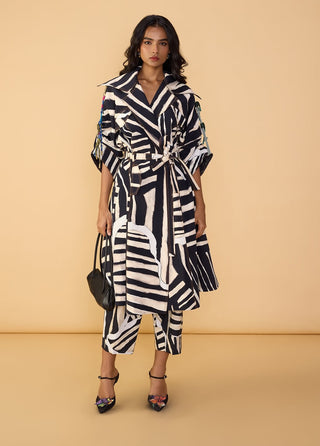 Helena black and white trench and trousers
