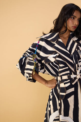 Helena black and white trench and trousers