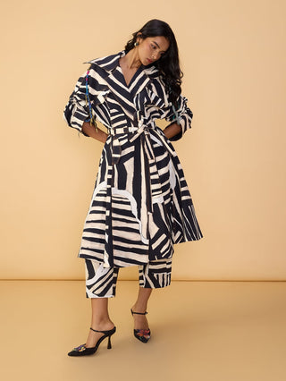 Helena black and white trench and trousers