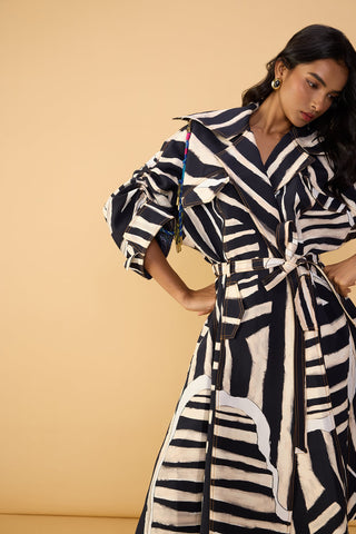 Helena black and white trench and trousers