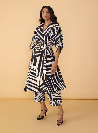 Helena black and white trench and trousers