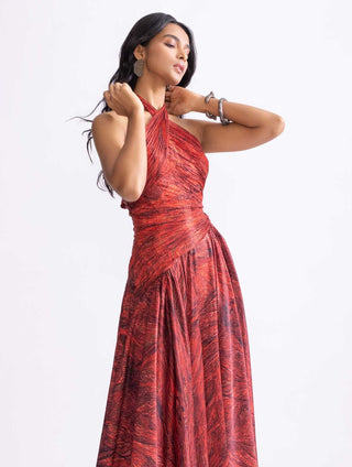 Clara Red Micro Pleat Dress by Saaksha & Kinni, available on Indiaspopup.com