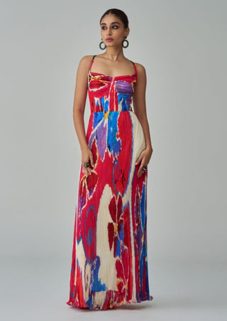 Kiara pink red pleated maxi dress