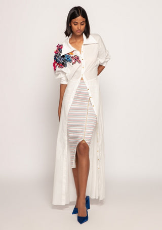 Saaksha & Kinni-White Shirt Dress And Skirt-INDIASPOPUP.COM