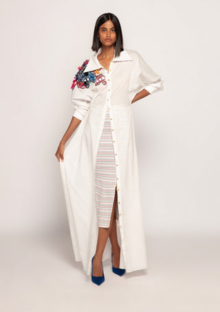 Saaksha & Kinni-White Shirt Dress And Skirt-INDIASPOPUP.COM