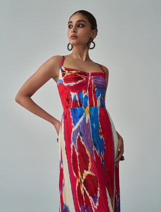 Kiara Pink Red Pleated Maxi Dress by Saaksha & Kinni, available on Indiaspopup.com