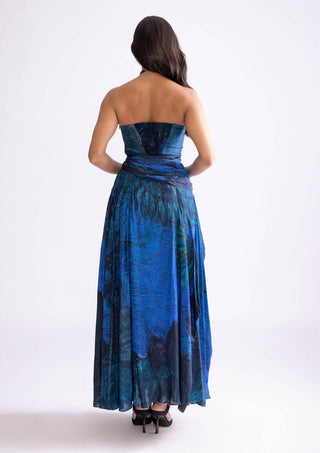 Mila Blue Pleated Strapless Dress by Saaksha & Kinni, available on Indiaspopup.com