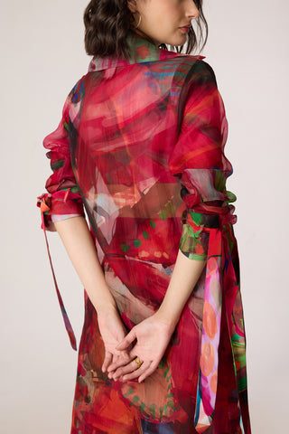 Belen pink multicolor trench with blouse and trousers