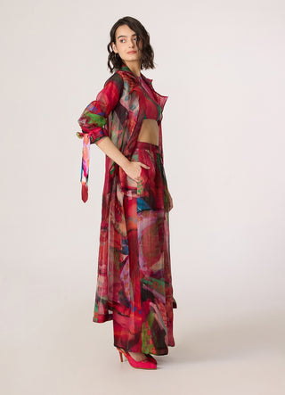 Belen pink multicolor trench with blouse and trousers