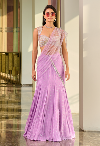 Violet Lavender Lehenga Set by Chamee And Palak, available on Indiaspopup.com