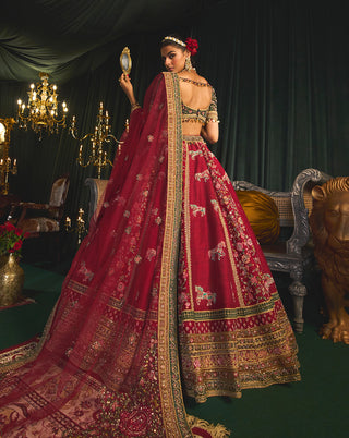 Faragh red gold lehenga set