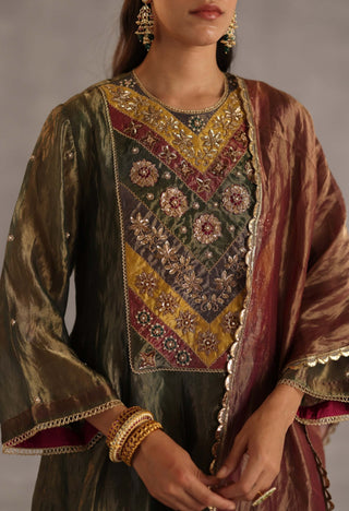 Navratna olive green kurta set