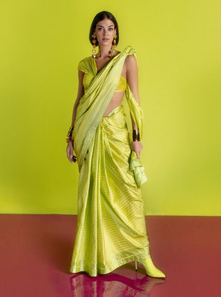 Lime limoncello sari with unstitched blouse piece