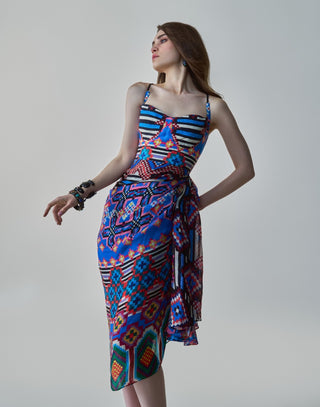 Dolly Blue Ikat Print Dress by Saaksha & Kinni, available on Indiaspopup.com