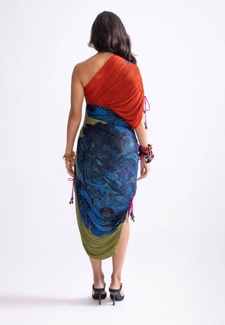 Mira One Shoulder Micro Pleat Dress by Saaksha & Kinni, available on Indiaspopup.com