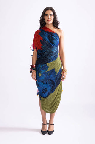 Mira One Shoulder Micro Pleat Dress by Saaksha & Kinni, available on Indiaspopup.com