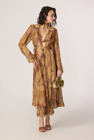Belen gold trench with bralette and trousers