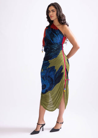 Mira One Shoulder Micro Pleat Dress by Saaksha & Kinni, available on Indiaspopup.com