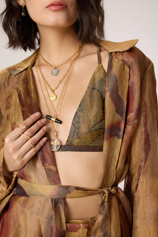 Belen gold trench with bralette and trousers