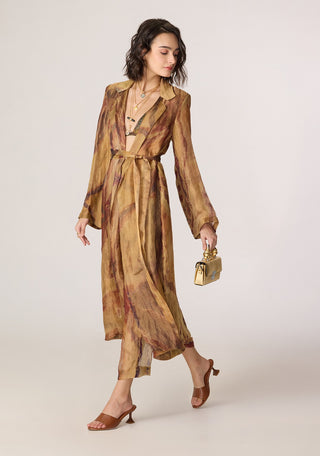 Belen gold trench with bralette and trousers