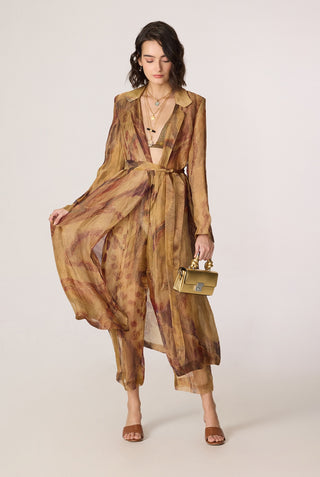 Belen gold trench with bralette and trousers