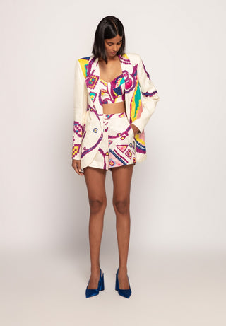 Saaksha & Kinni-Ivory Printed Blazer And Shorts Set-INDIASPOPUP.COM