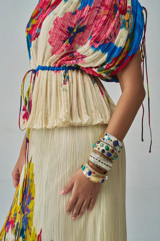 Monica Floral Pleated Blouse And Skirt by Saaksha & Kinni, available on Indiaspopup.com