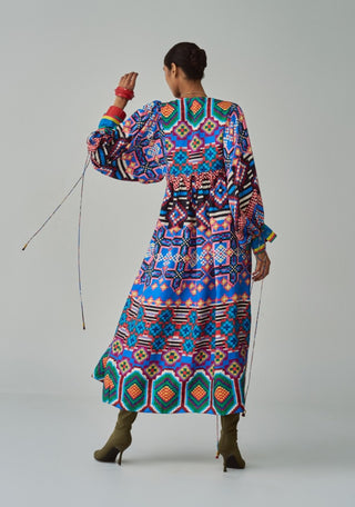 Sara Blue Ikat Print Dress by Saaksha & Kinni, available on Indiaspopup.com