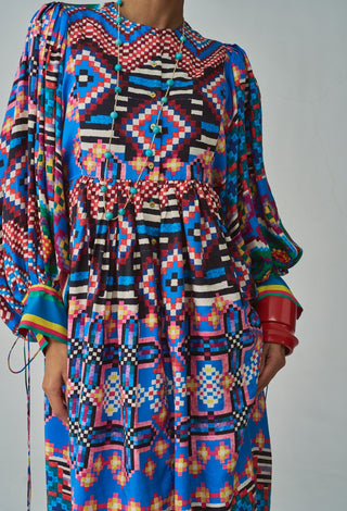 Sara blue ikat print dress