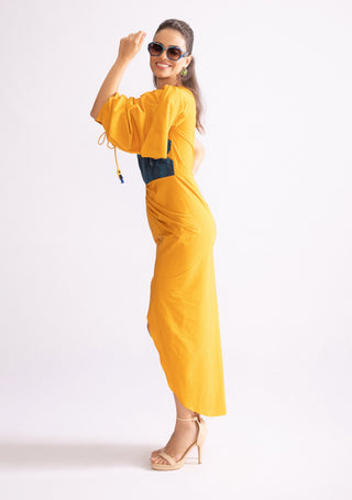 Tulip Mustard One Shoulder Dress by Saaksha & Kinni, available on Indiaspopup.com