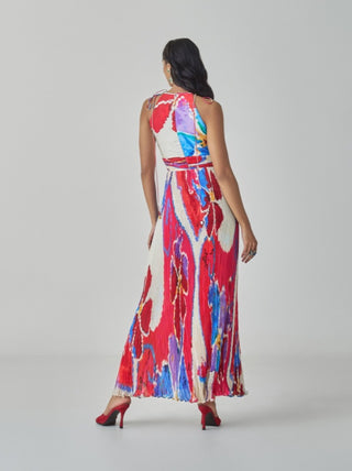 Jewel Pink Red Halter Maxi Dress by Saaksha & Kinni, available on Indiaspopup.com