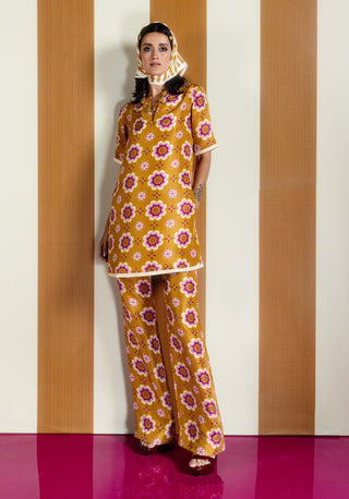 Ochre Short Kurta Bellbottom Pants by Ekaya available on Indiaspopup.com