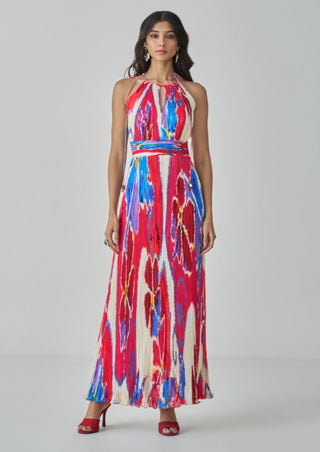 Jewel Pink Red Halter Maxi Dress by Saaksha & Kinni, available on Indiaspopup.com