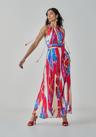 Jewel Pink Red Halter Maxi Dress by Saaksha & Kinni, available on Indiaspopup.com