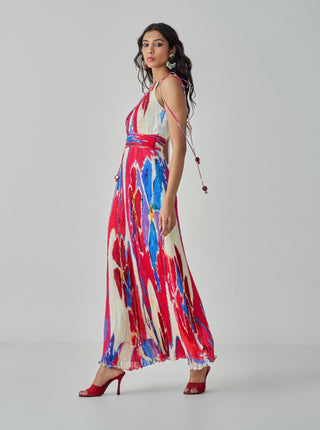 Jewel Pink Red Halter Maxi Dress by Saaksha & Kinni, available on Indiaspopup.com