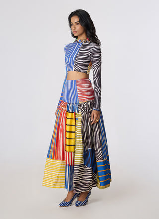 Zavi multicolor blouse with Jsper skirt