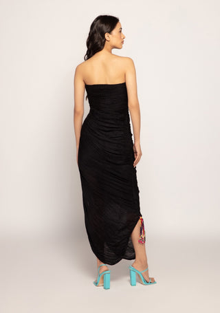 Saaksha & Kinni-Black Micro Pleated Corset Sari Dress-INDIASPOPUP.COM