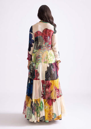 Multicolor Daisy Printed Skirt And Cape Set by Saaksha & Kinni, available on Indiaspopup.com