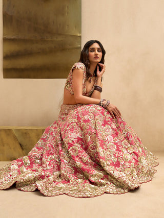 Deep berry blossom bridal lehenga set