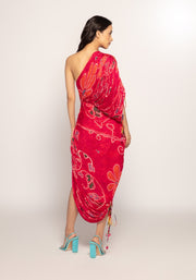 Pink micro pleated sari dress